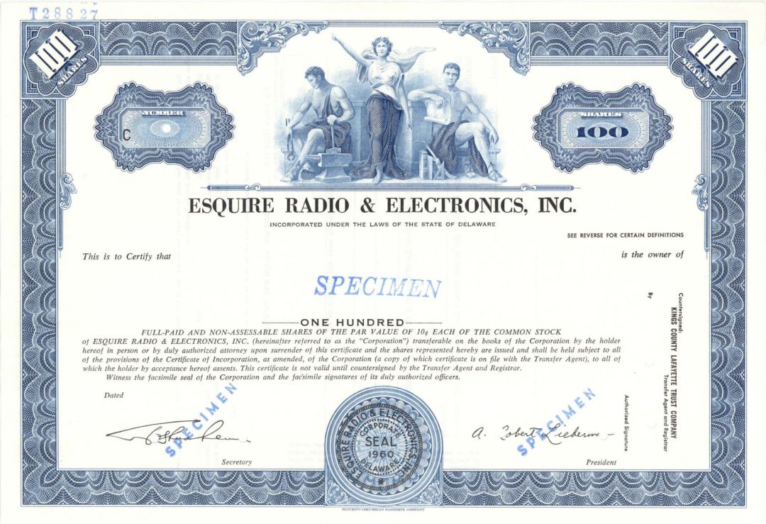 Esquire Radio and Electronics, Inc. - Specimen Stock Certificate