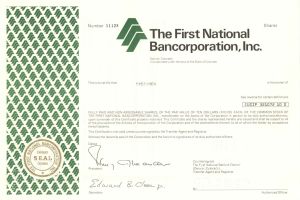 First National Bancorporation, Inc. - Specimen Stock Certificate