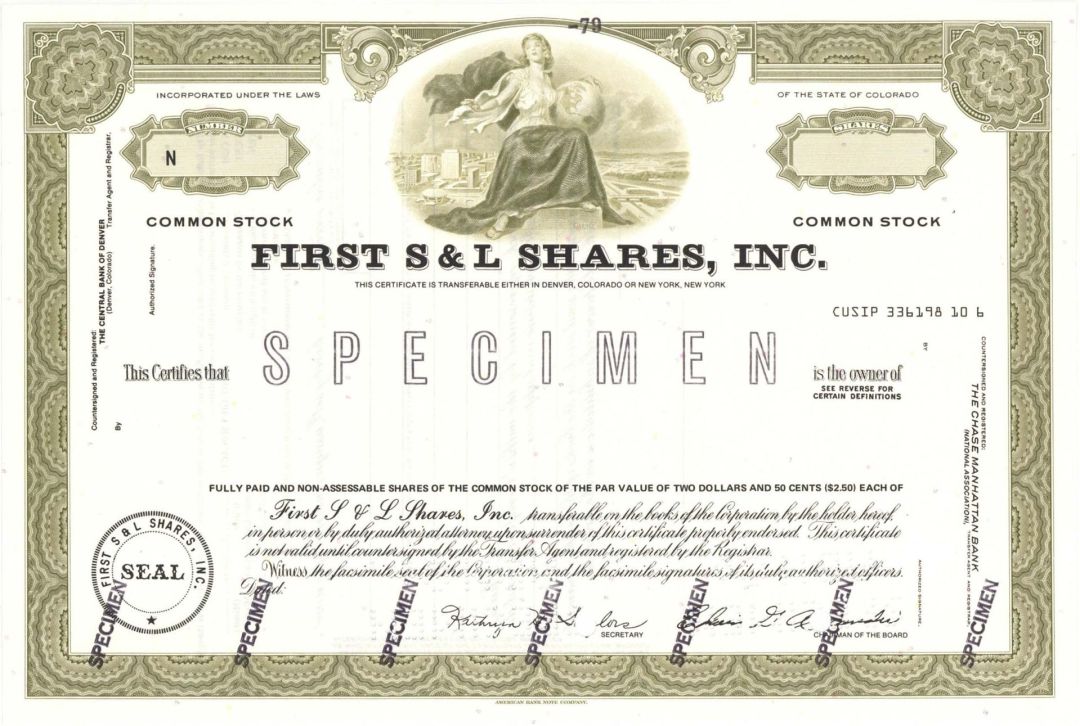 First S and L Shares, Inc. - Specimen Stock Certificate