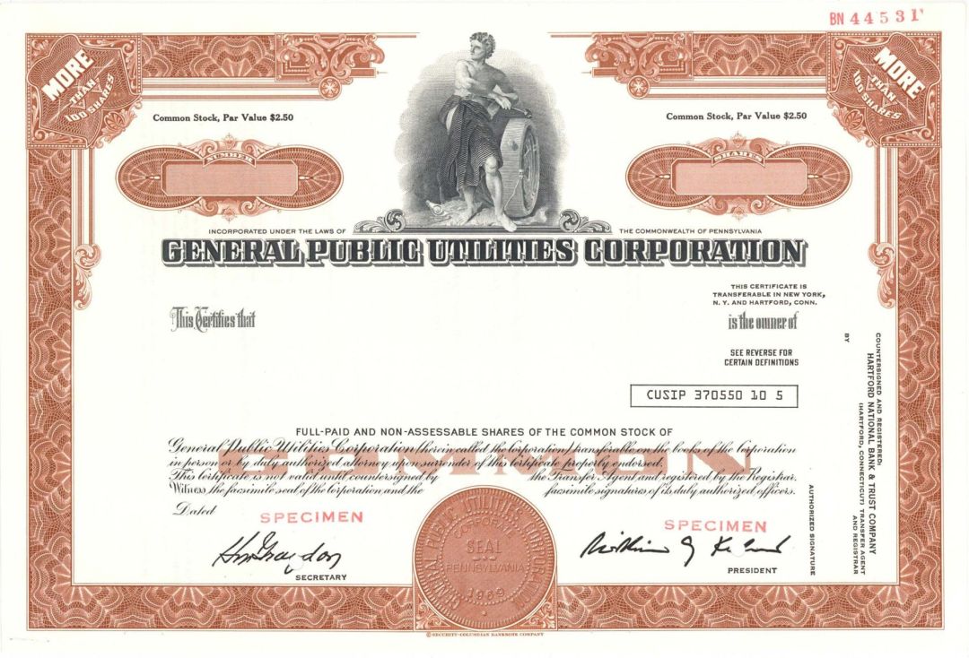 General Public Utilities Corp. - Specimen Stock Certificate