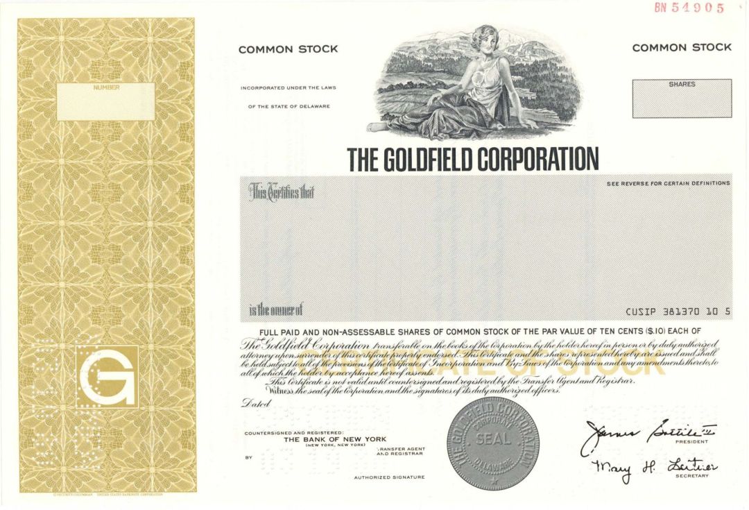 Goldfield Corp. - Specimen Stock Certificate