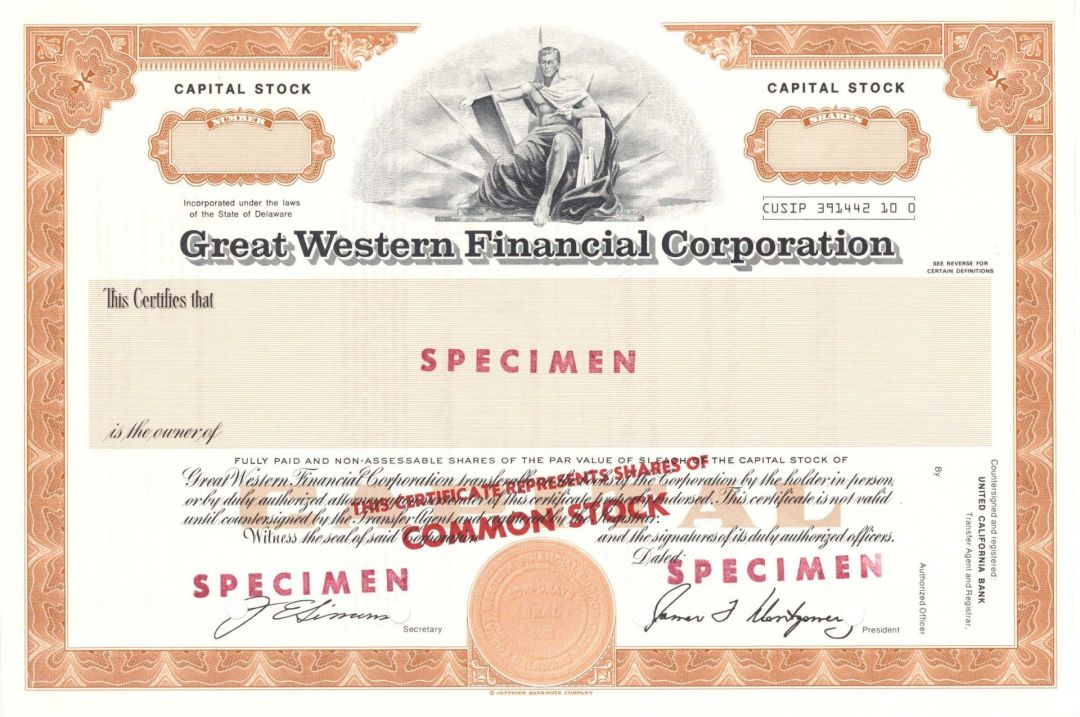 Great Western Financial Corp. - Specimen Stock Certificate