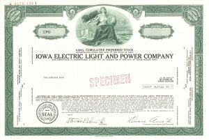 Iowa Electric Light and Power Co. - Specimen Stock Certificate