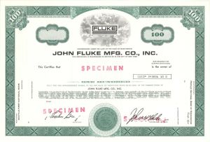 John Fluke Mfg. Co., Inc. - Specimen Stock Certificate