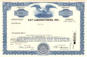 Kay Laboratories, Inc. - Specimen Stock Certificate