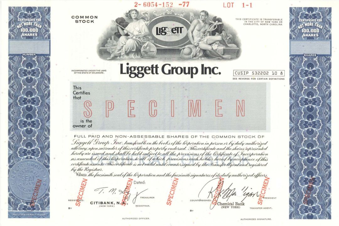 Liggett Group Inc. - Specimen Stock Certificate