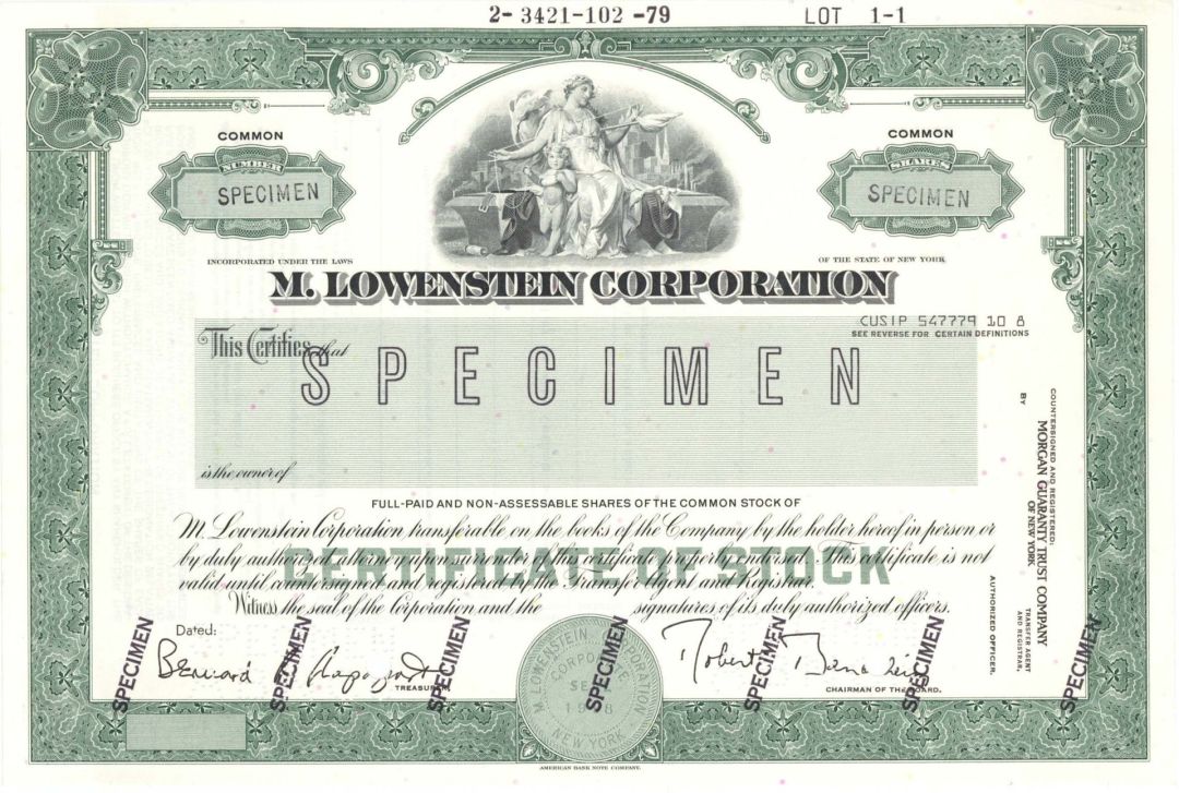 M. Lowenstein Corp. - Specimen Stock Certificate