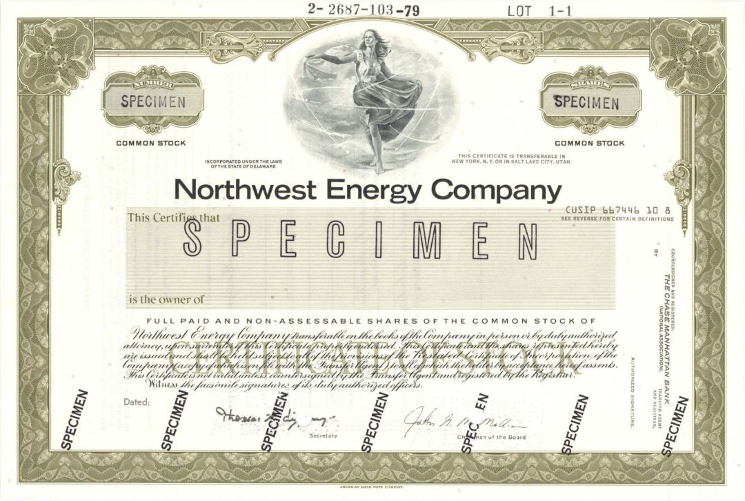 Northwest Energy Co. - Specimen Stock Certificate