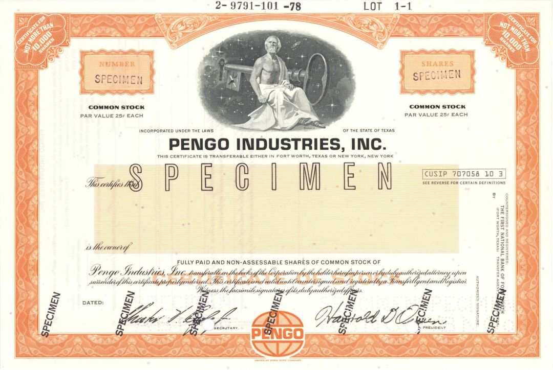 Pengo Industries, Inc. - Specimen Stock Certificate