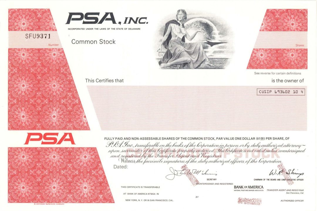 PSA, Inc. - Specimen Stock Certificate