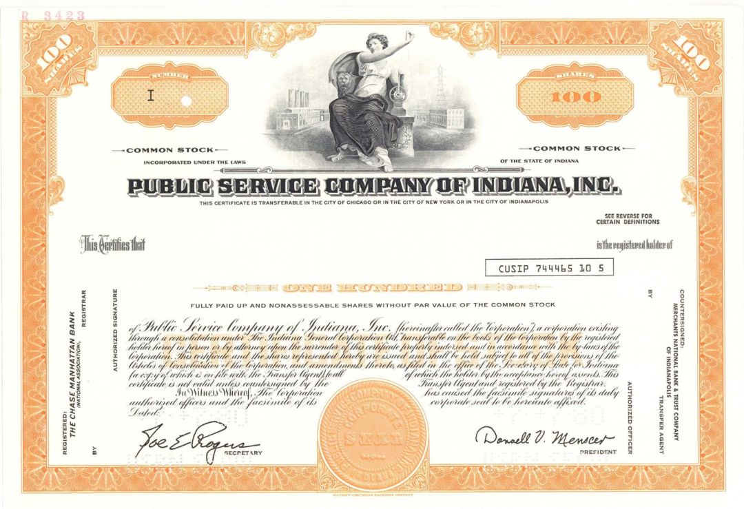 Public Service Co. of Indiana, Inc. - Specimen Stock Certificate