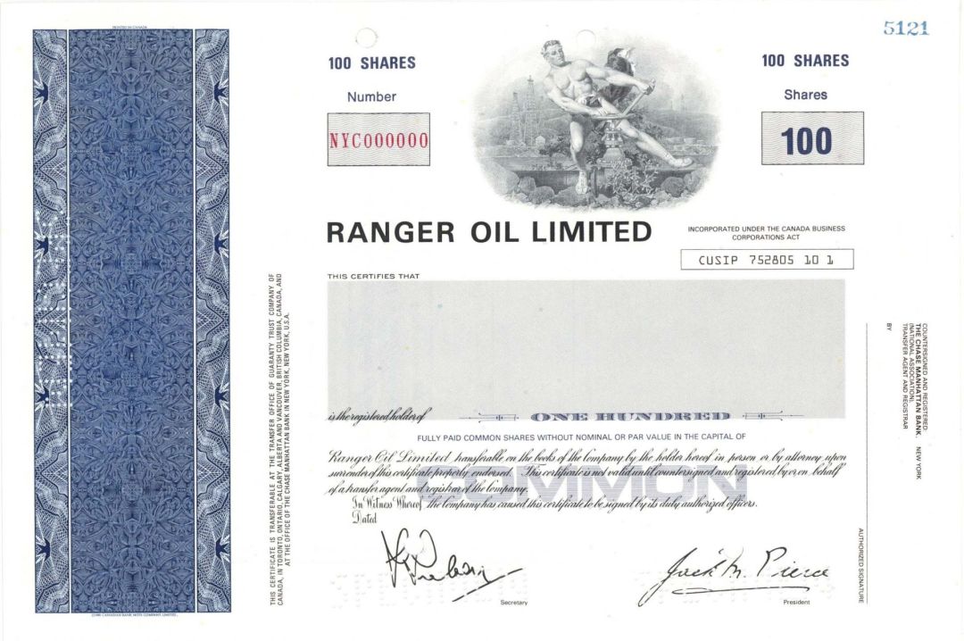 Ranger Oil Ltd. - Specimen Stock Certificate