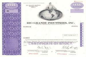 Rio Grande Industries, Inc. - Specimen Stock Certificate