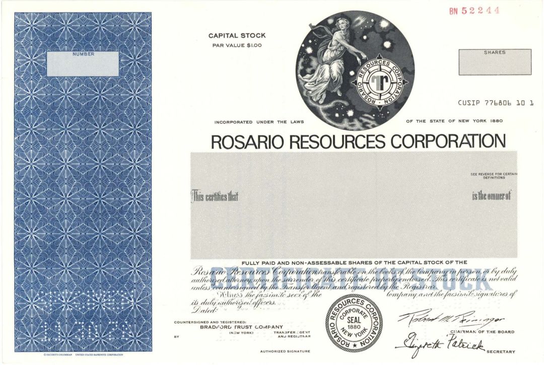 Rosario Resources Corp. - Specimen Stock Certificate