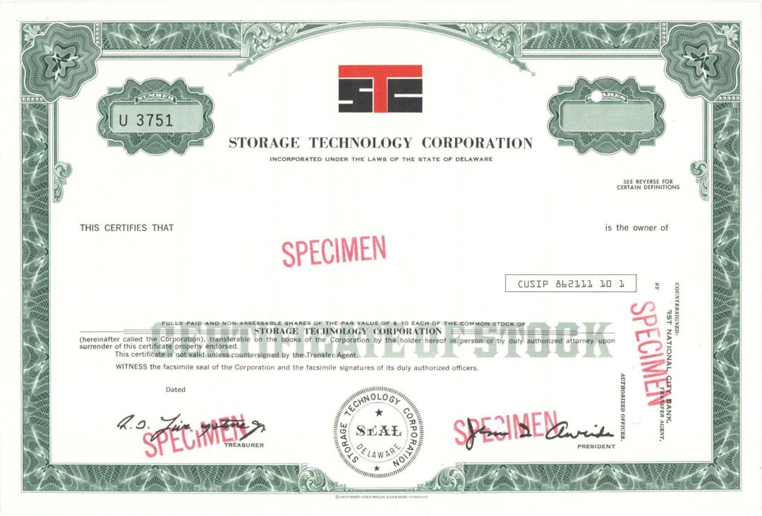 Storage Technology Corp. - Specimen Stock Certificate