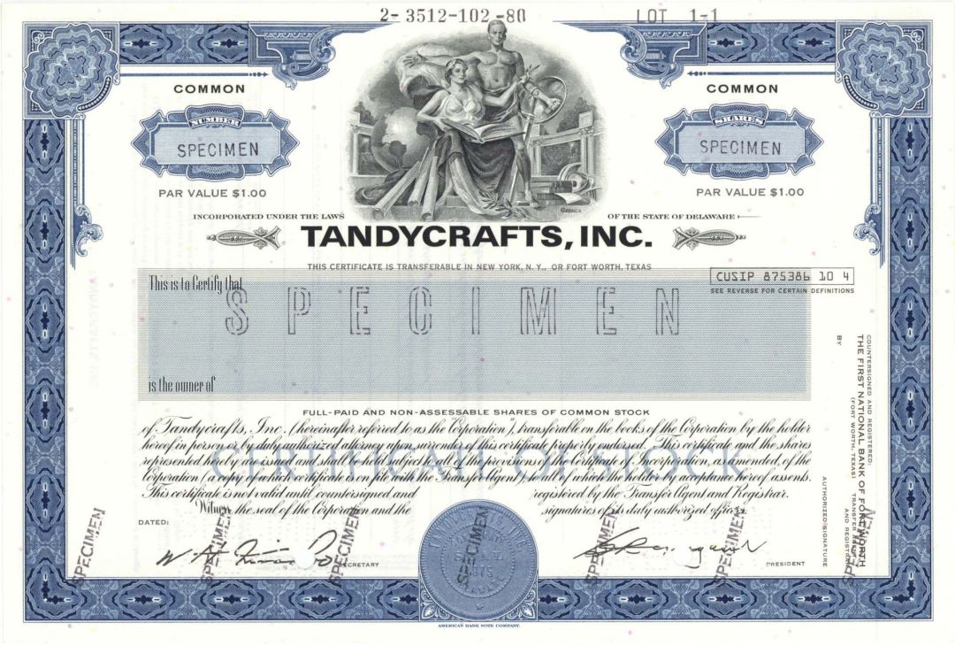 Tandycrafts, Inc. - Specimen Stock Certificate