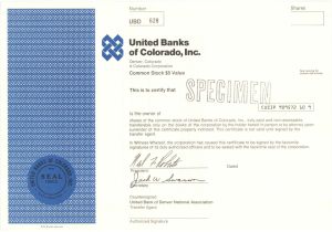 United Banks of Colorado, Inc. - Specimen Stock Certificate