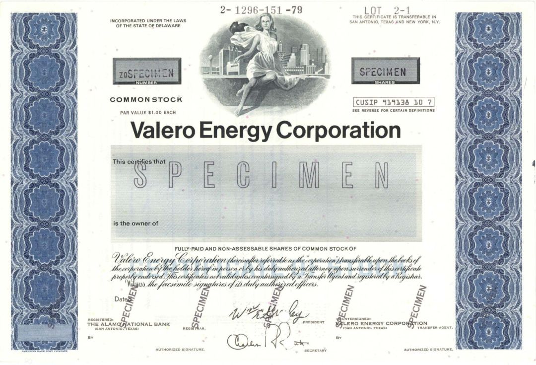 Valero Energy Corp. - Specimen Stock Certificate