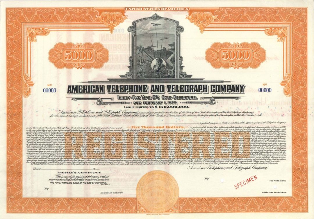 American Telephone and Telegraph Co. - $5,000 Specimen Bond