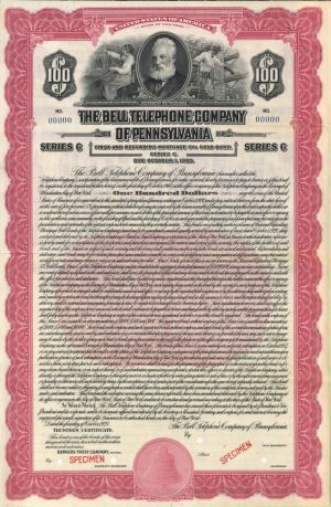 Bell Telephone Company of Pennsylvania -  $100 Specimen Bond