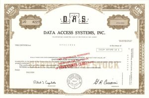 Data Access Systems, Inc. -  Specimen Stocks and Bonds