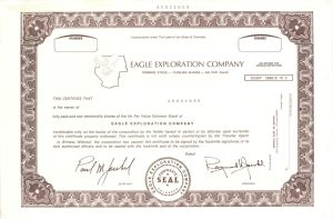 Eagle Exploration Co. -  Specimen Stocks and Bonds