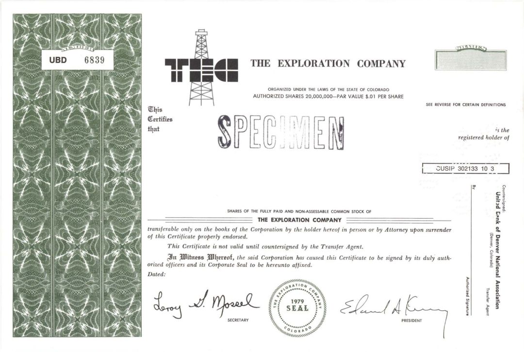 Exploration Co. -  Specimen Stocks and Bonds