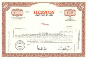 Hesston Corp. -  Specimen Stocks and Bonds