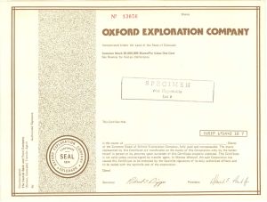 Oxford Exploration Co. -  Specimen Stocks and Bonds