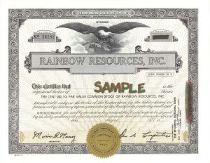 Rainbow Resources, Inc. -  Specimen Stocks and Bonds