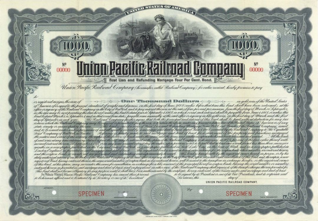 Union Pacific Railroad Co. -  $1,000 Specimen Bond