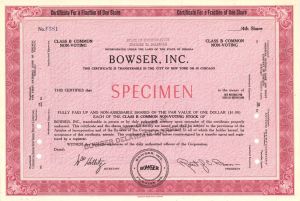 Bowser, Inc. -  Specimen Stock