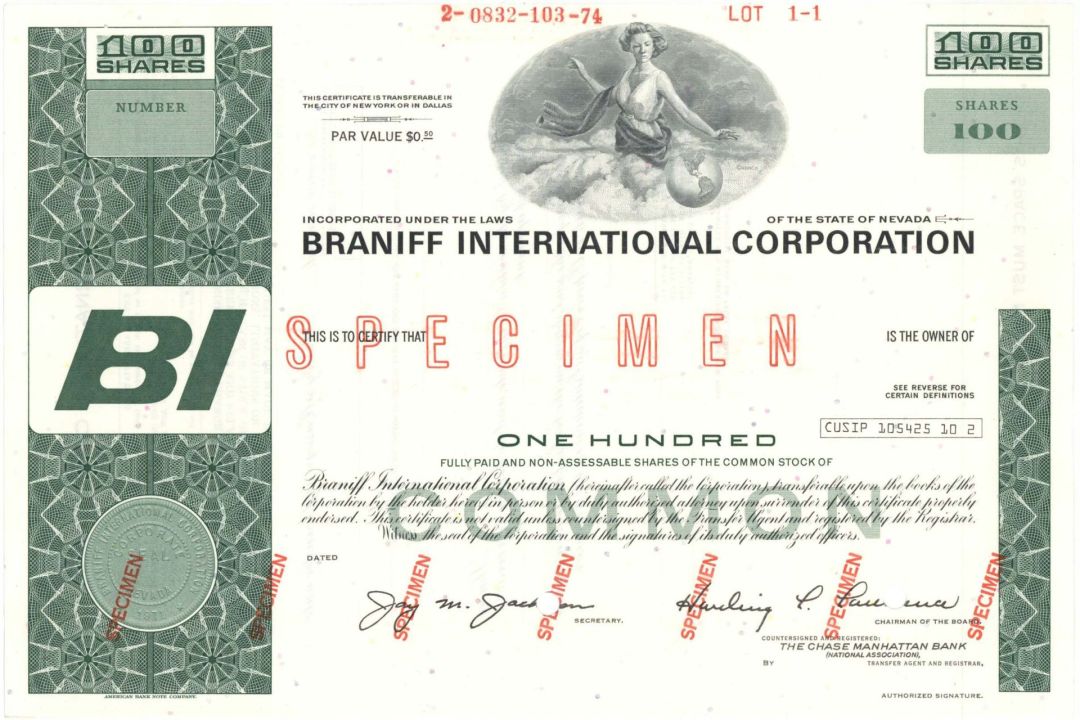 Braniff International Corp. -  Specimen Stock