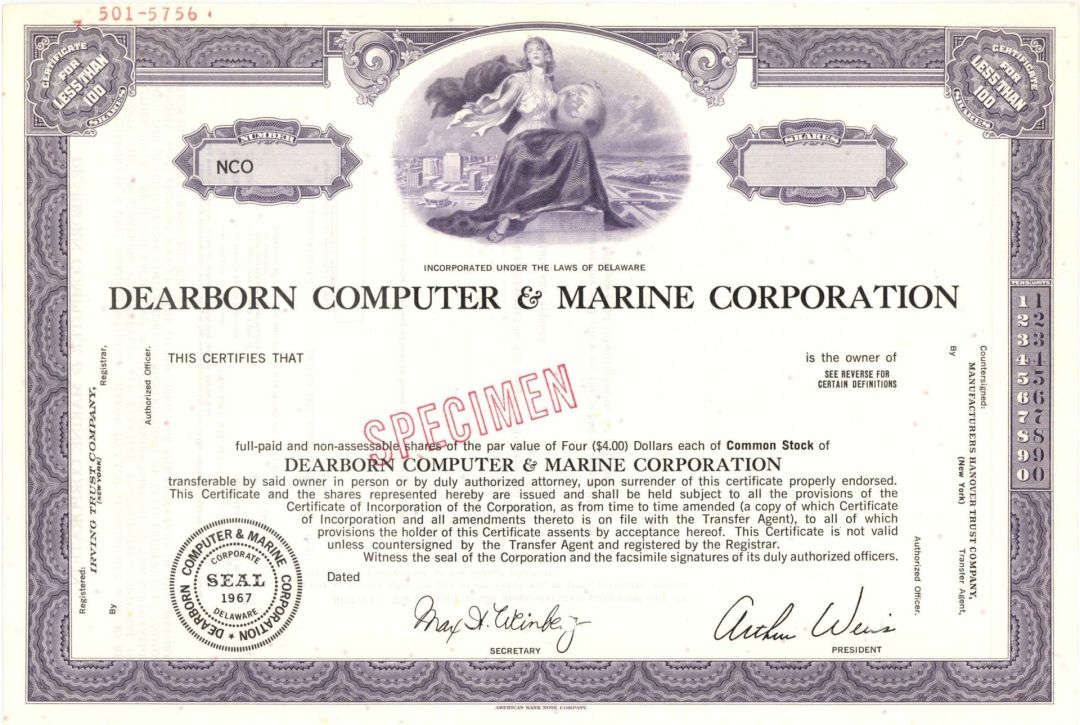 Dearborn Computer and Marine Corp. -  Specimen Stock