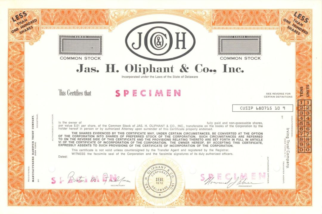 Jas. H. Oliphant and Co., Inc. -  Specimen Stock