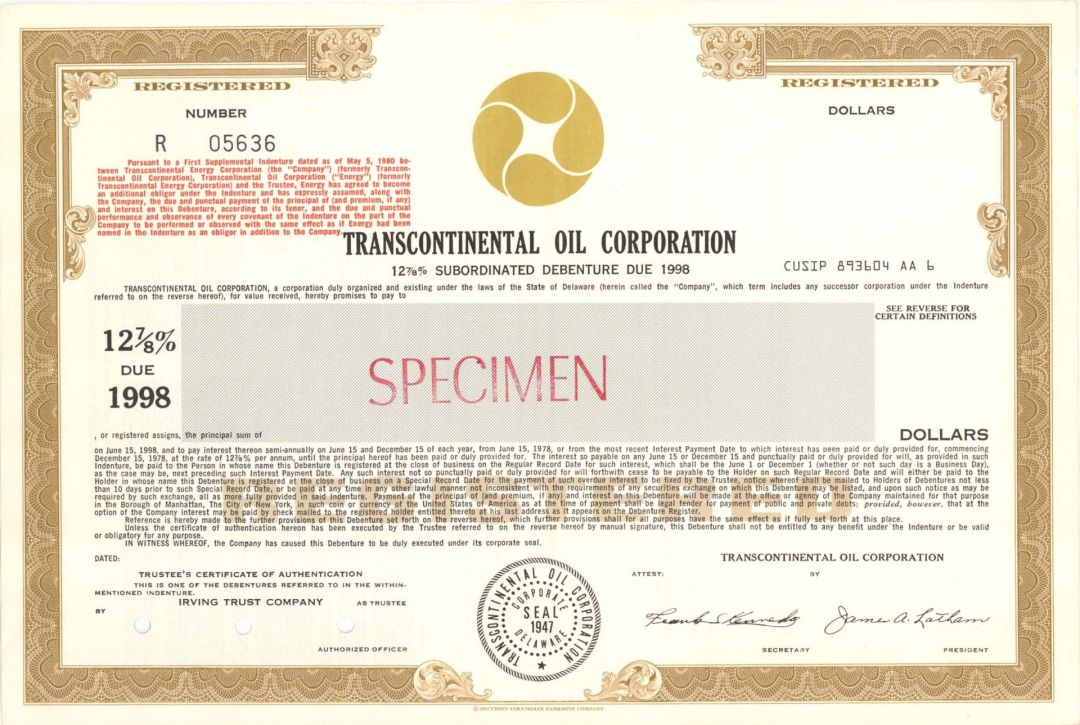 Transcontinental Oil Corp. -  Specimen Bond