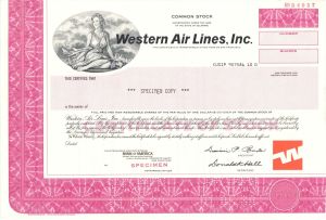 Western Air Lines, Inc. -  Specimen Stock