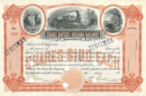 Grand Rapids and Indiana Railway Co. - Unissued Specimen Stock Certificate