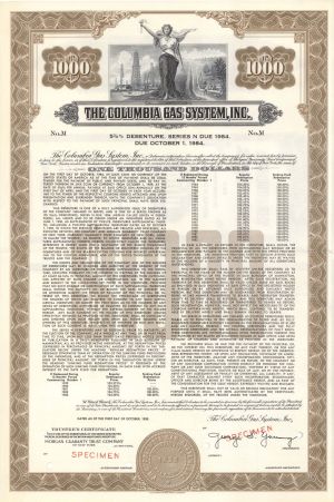 Columbia Gas System, Inc.  - $1,000 1959 dated Specimen Bond