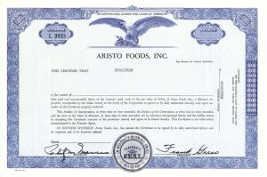 Aristo Foods, Inc.  -  Specimen Stock Certificate