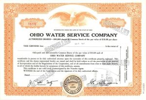 Ohio Water Service Co. - Specimen Stock Certificate