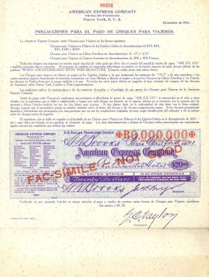 American Express Co. - Specimen Travelers Cheque/Check