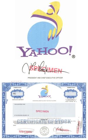 Yahoo! Inc. - Printed Signature of Timothy Andrew Koogle - 1995 dated Specimen Stock Certificate