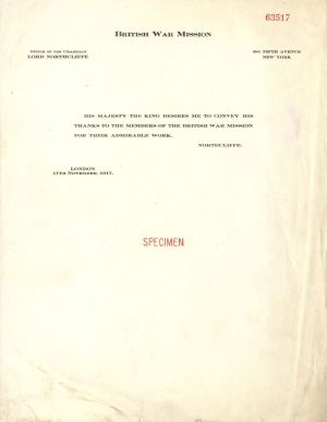British War Mission - 1917 dated Specimen Letter
