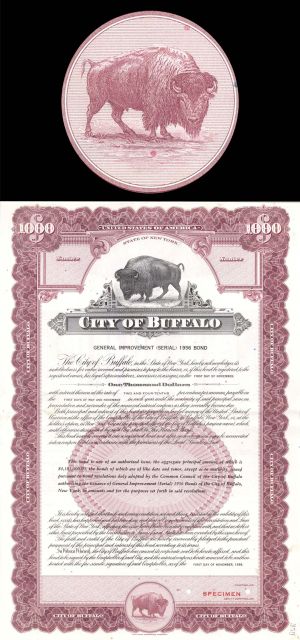 City of Buffalo - $1,000 Specimen Bond