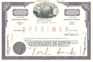 Pepi, Inc. - Specimen Stock Certificate