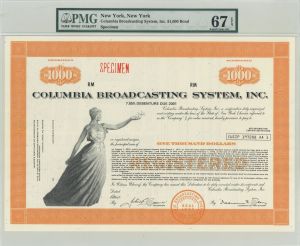 Columbia Broadcasting System, Inc. - Specimen $1,000 Bond 