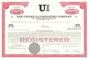 United Illuminating Co. (UI) - Various denominations Specimen Bond 