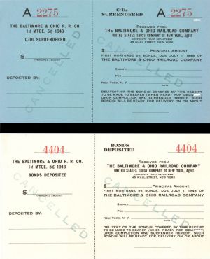 Set of 4 Baltimore and Ohio R.R. Co. Bond -  Specimen Bond 