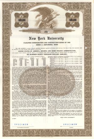 New York University -  $680,000 Specimen Bond